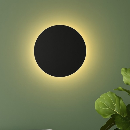 Applique disco nero cerchio 40cm da parete moderna